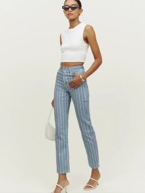 *FINAL PRICE DROP*Reformation Cynthia Striped Straight-Leg Jeans In Metro Stripe